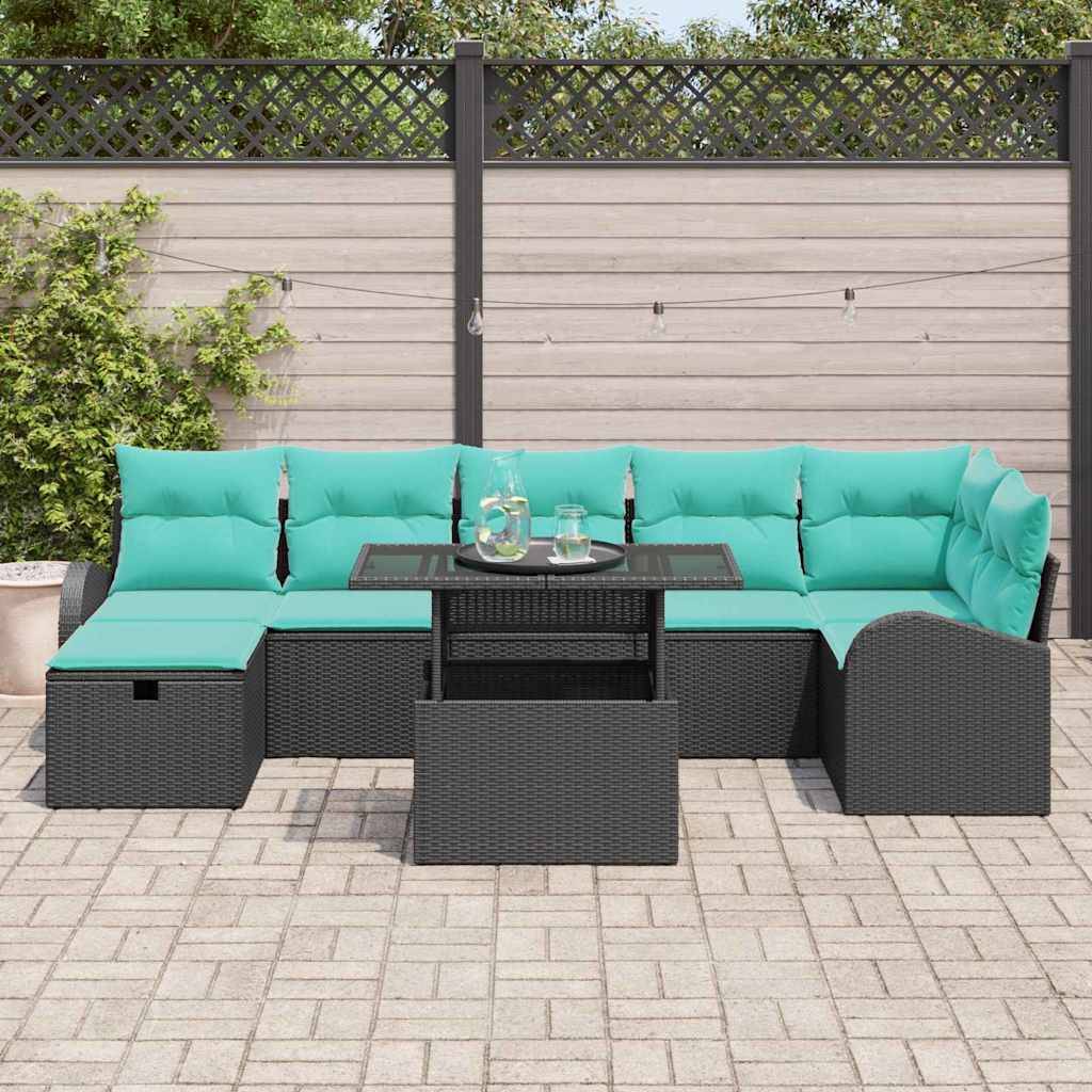 vidaXL Garten-Sofa-Set mit Kissen 8 pcs Schwarz Poly Rattan