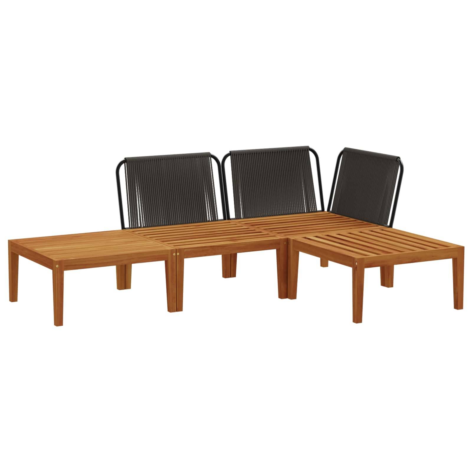 vidaXL 4 pcs Massives Akazienholz & Seil Natur