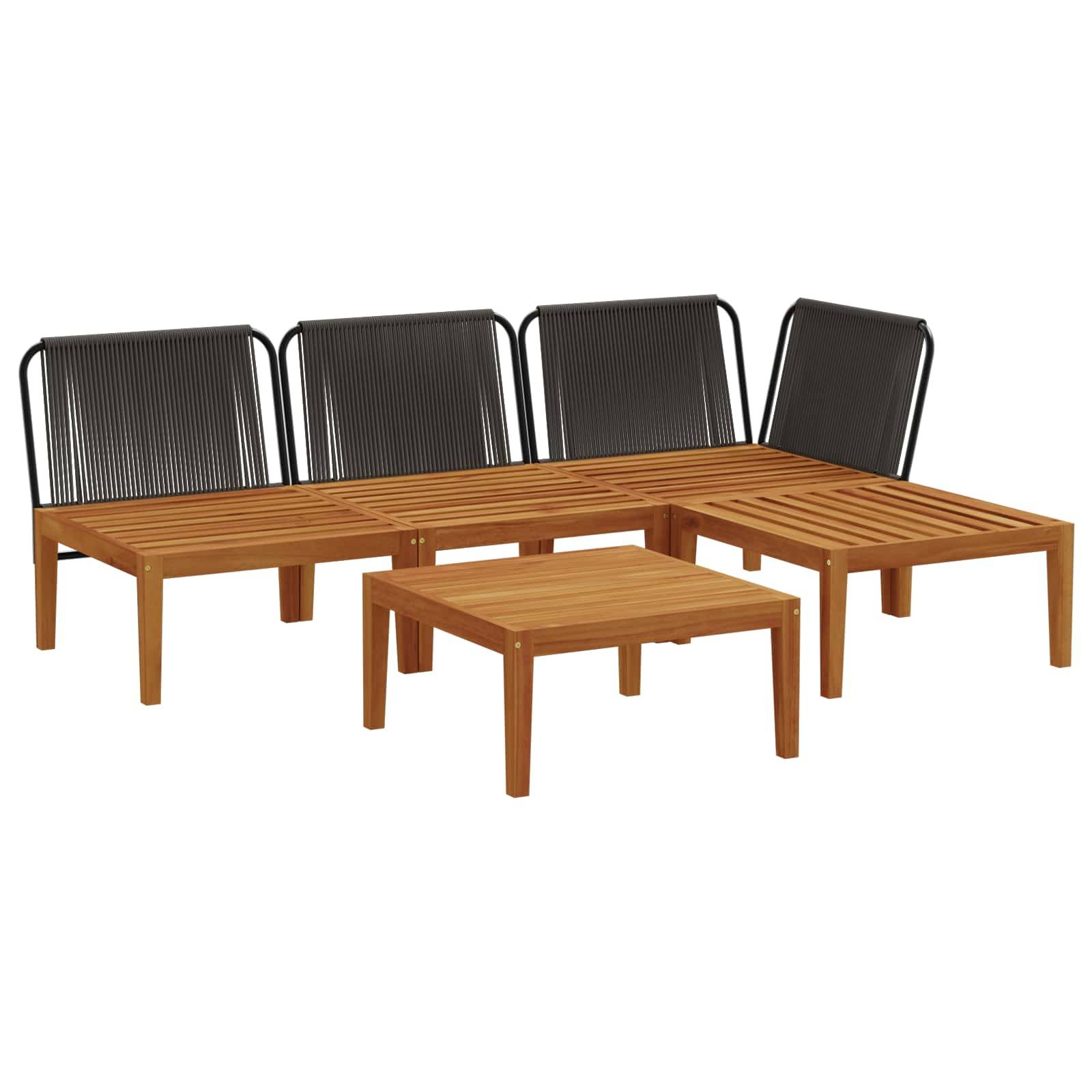 vidaXL 5 pcs Massives Akazienholz & Seil Natur