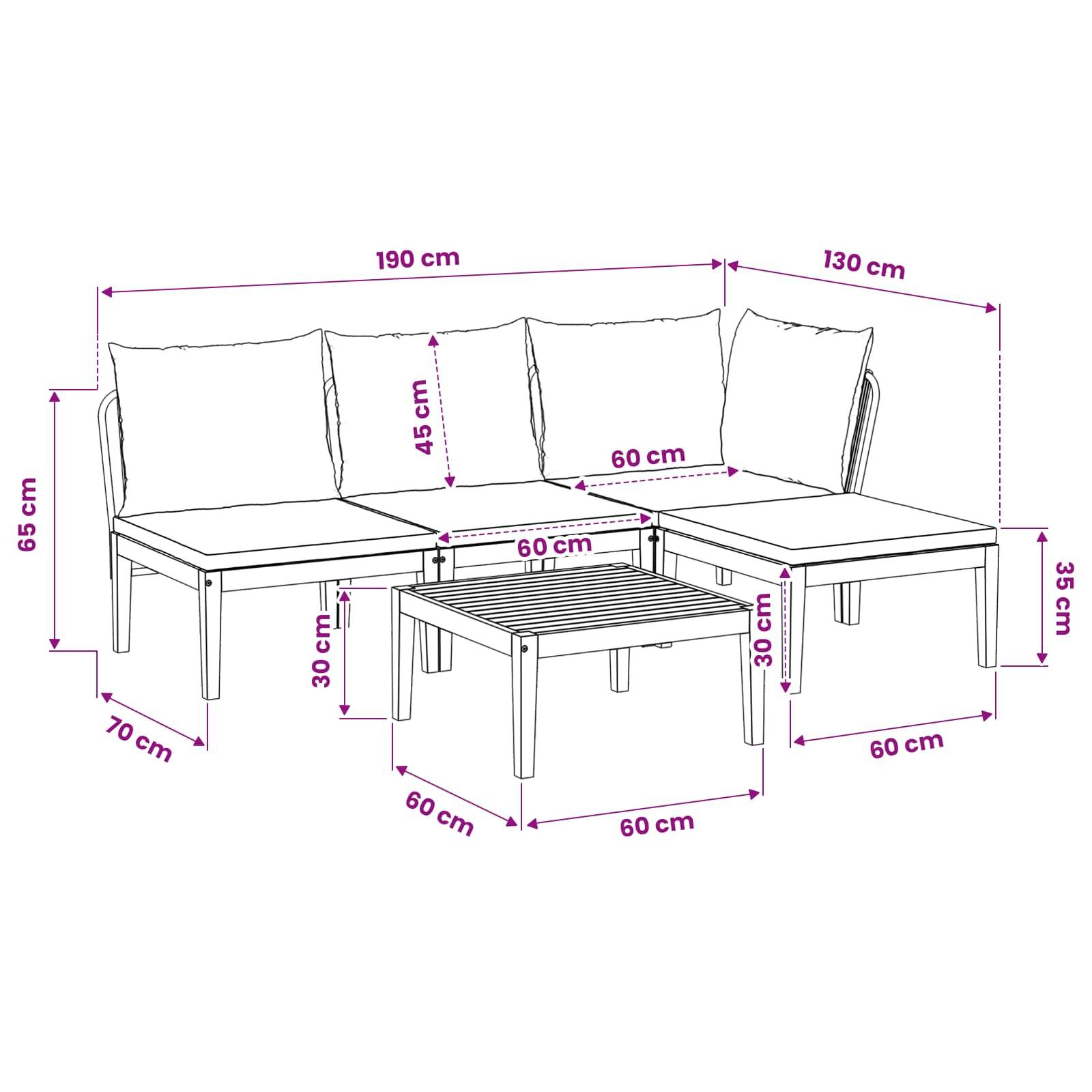 vidaXL 5 pcs Massives Akazienholz & Seil Natur