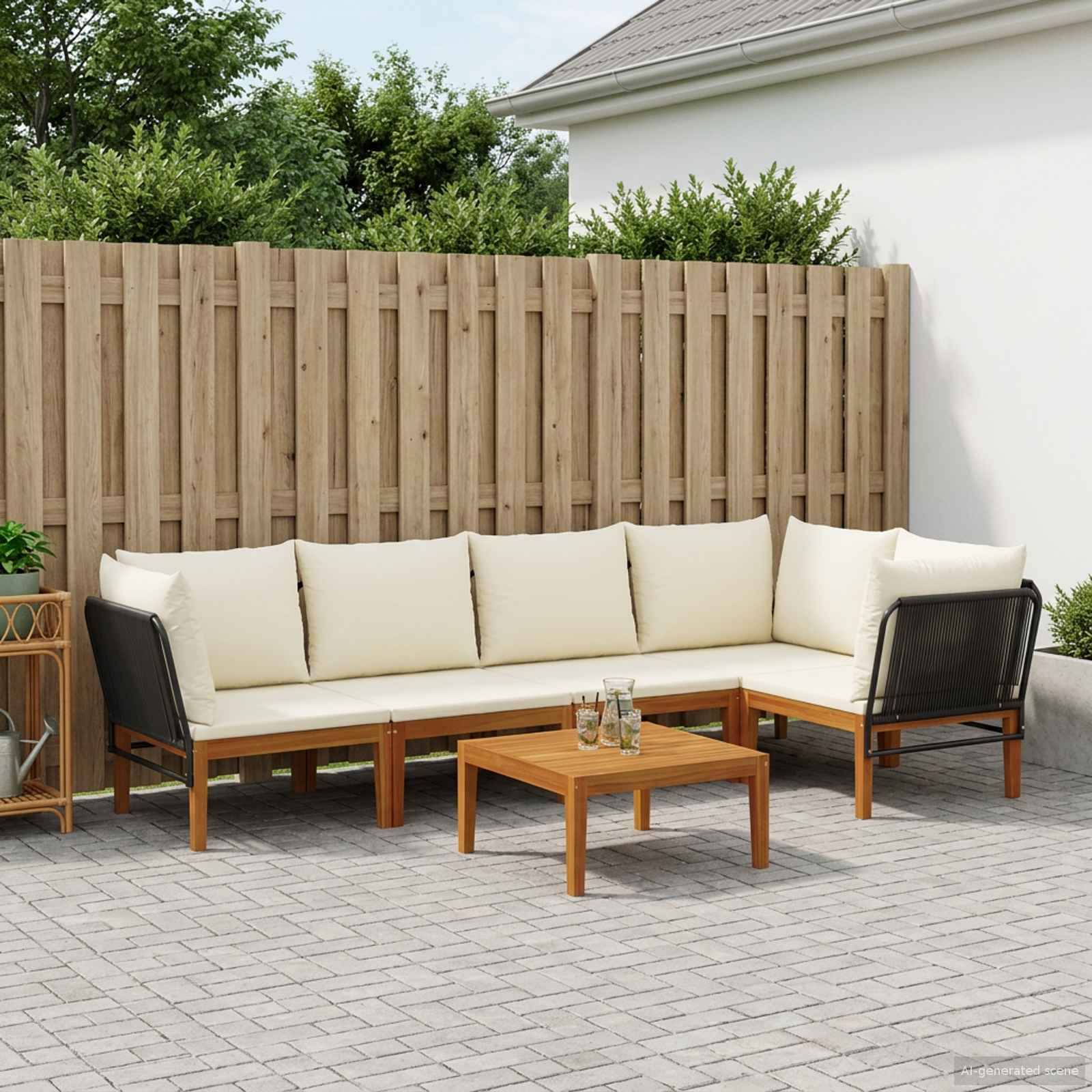 vidaXL 6 pcs Massives Akazienholz & Seil Natur