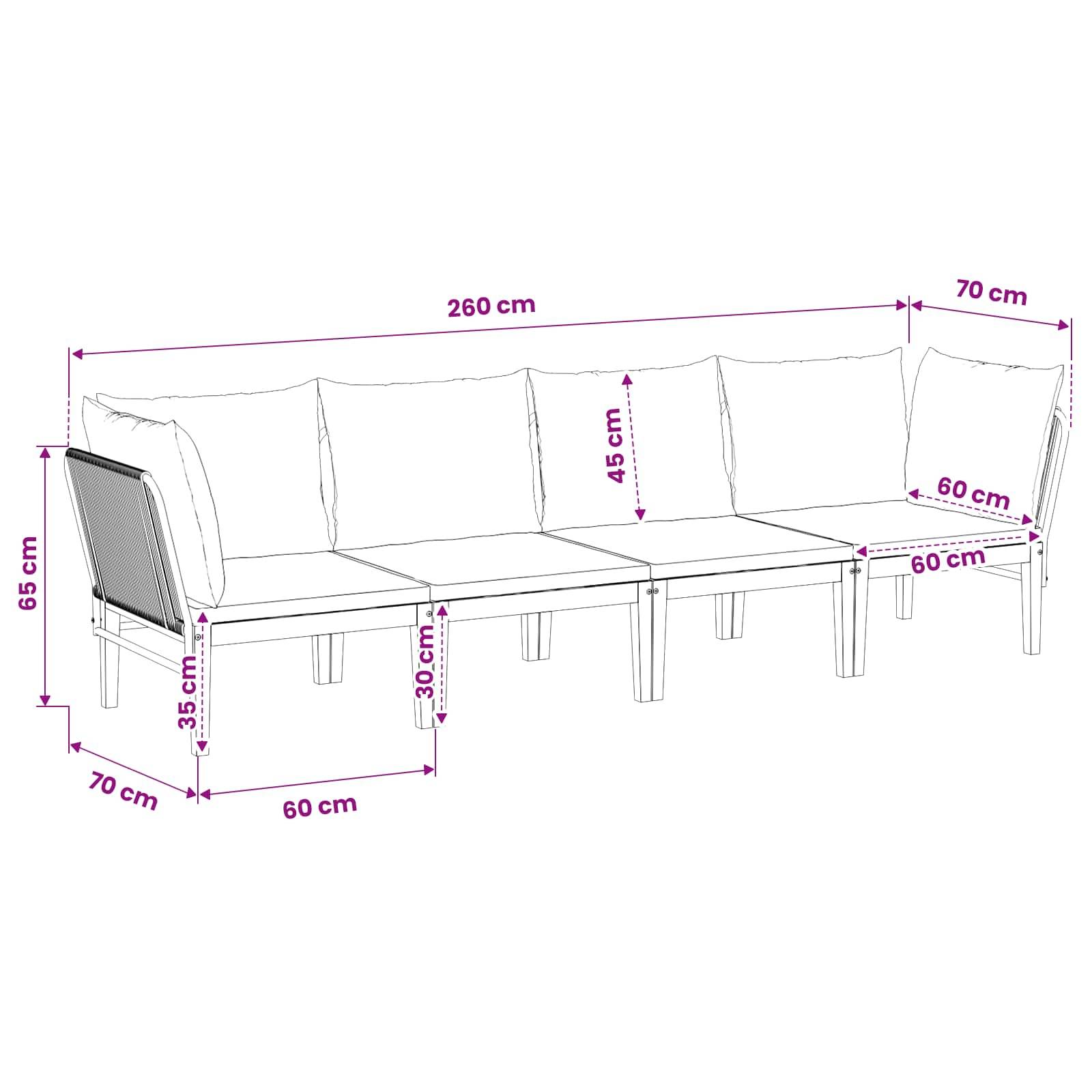 vidaXL 4 pcs Massives Akazienholz & Seil Natur