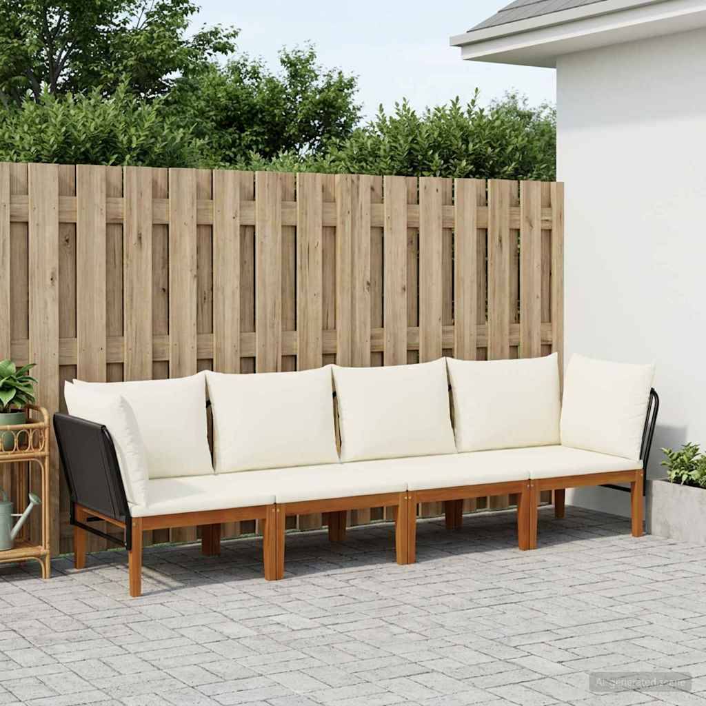 vidaXL 4 pcs Massives Akazienholz & Seil Natur
