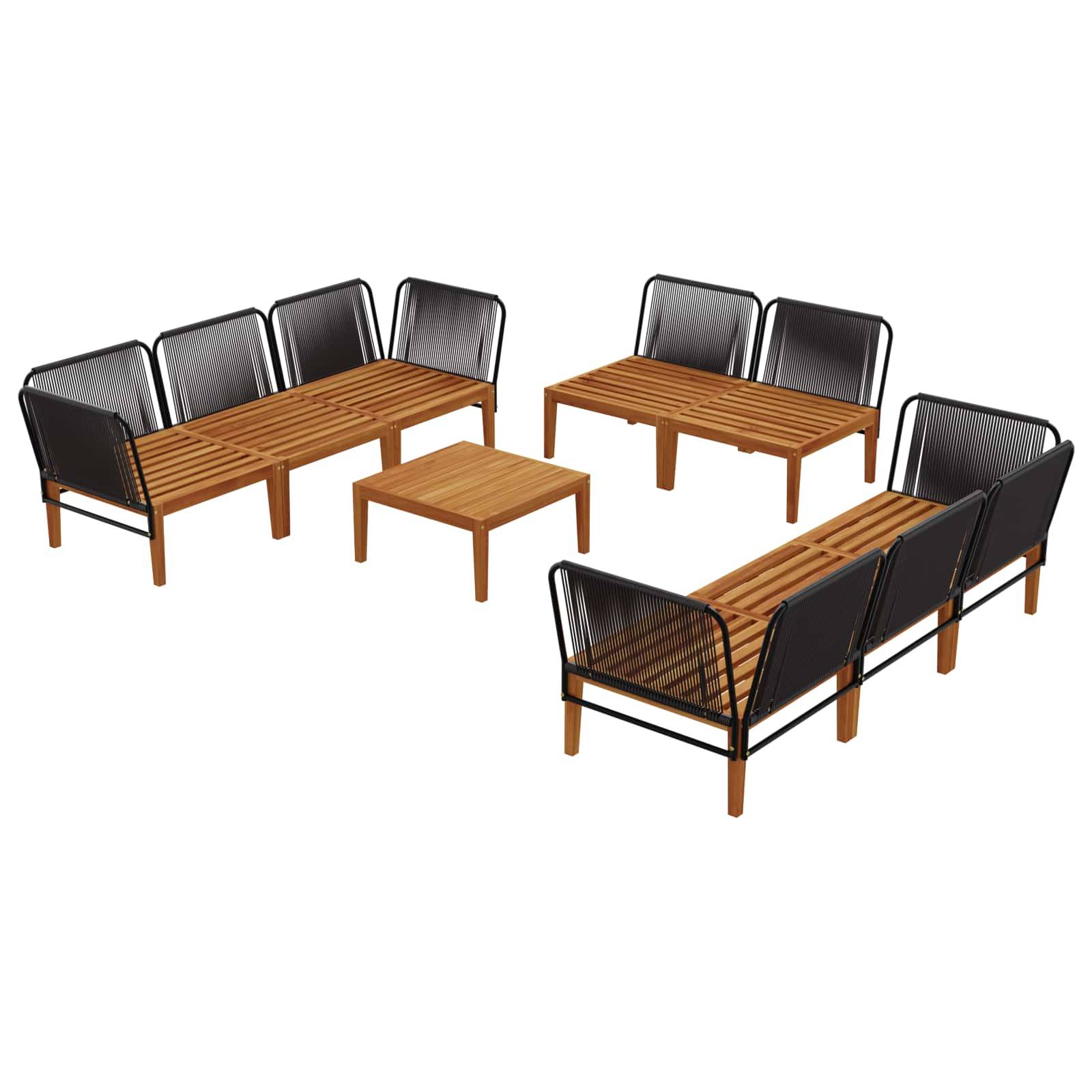 vidaXL 9 pcs Massives Akazienholz & Seil Natur