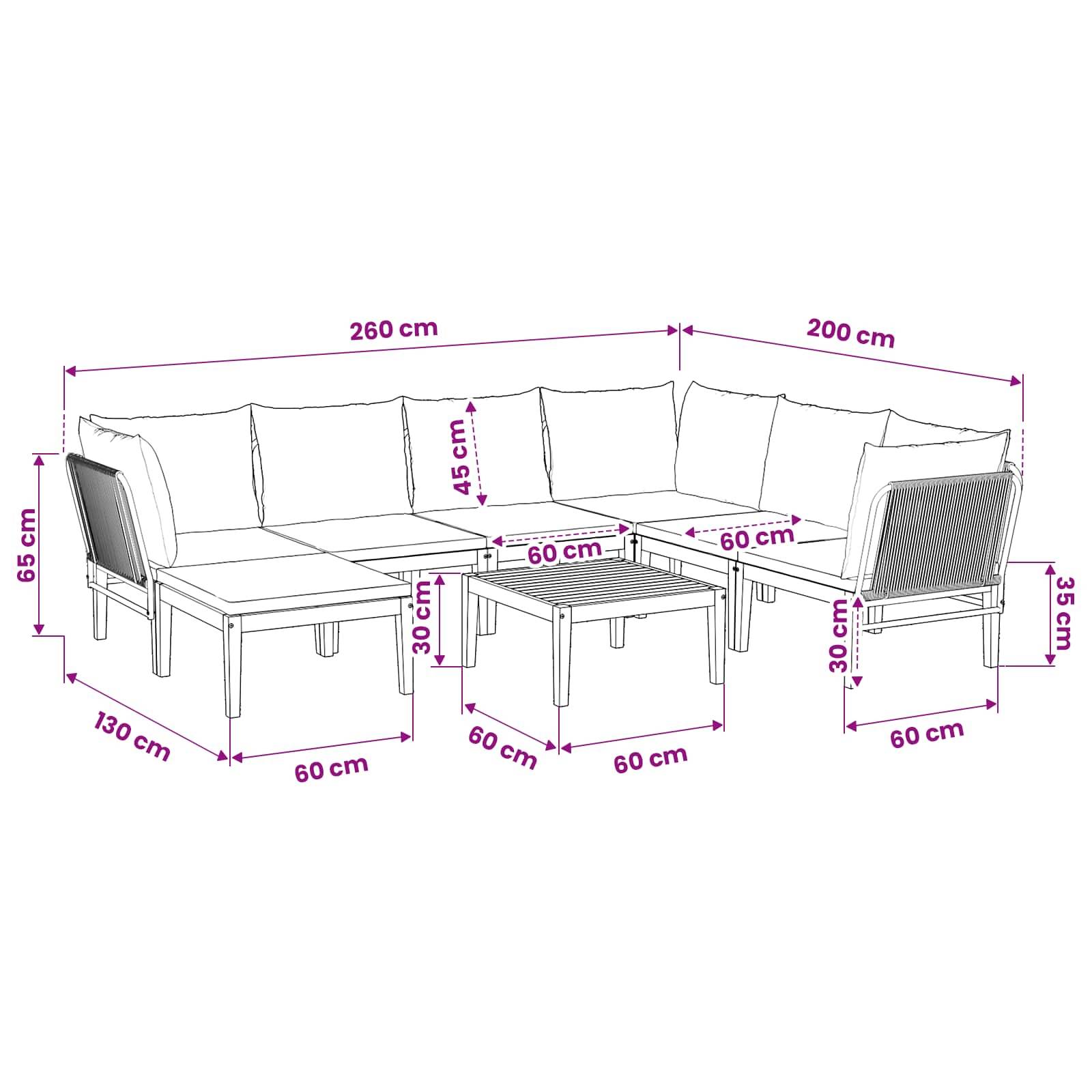 vidaXL 8 pcs Massives Akazienholz & Seil Natur