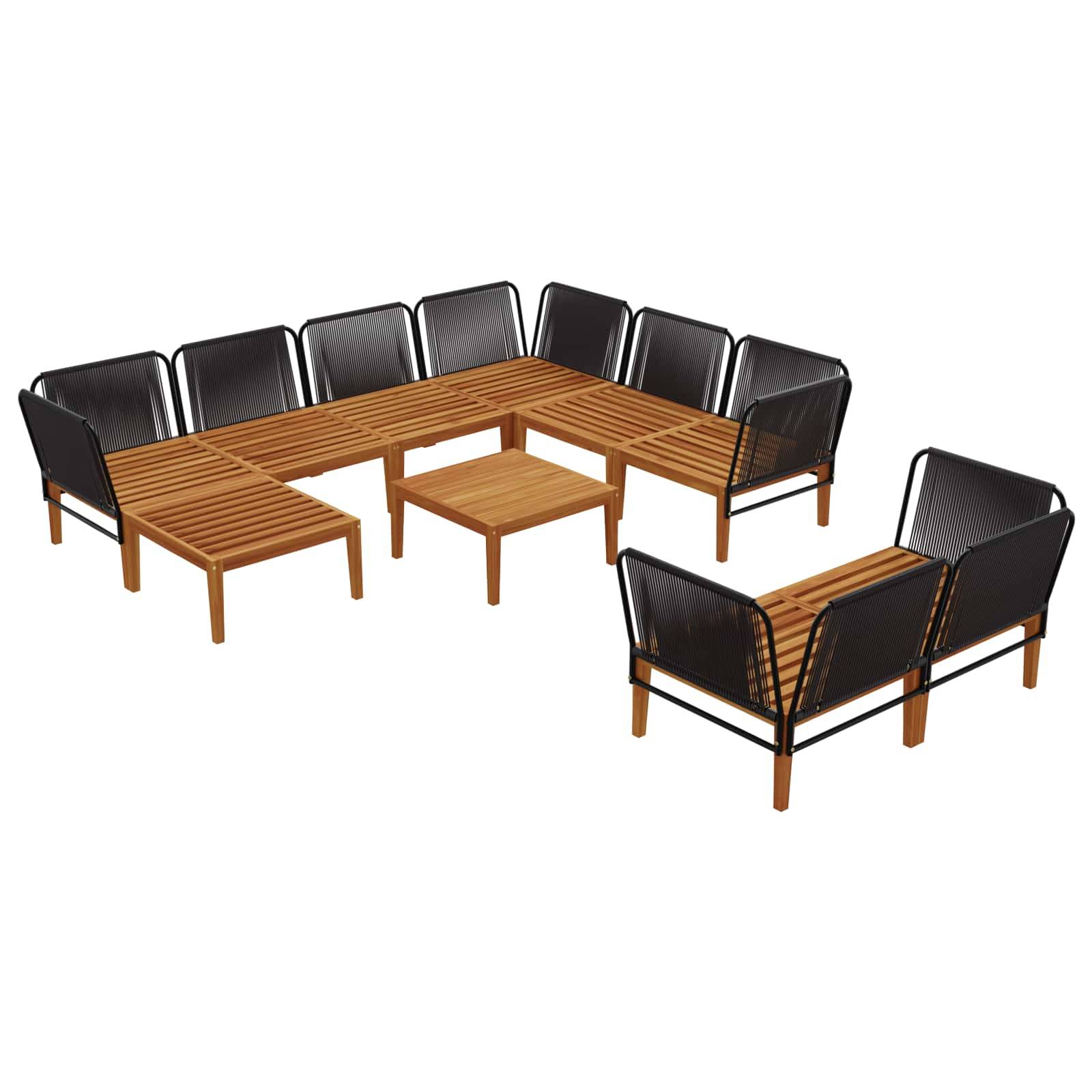 vidaXL 10 pcs Massives Akazienholz & Seil Natur
