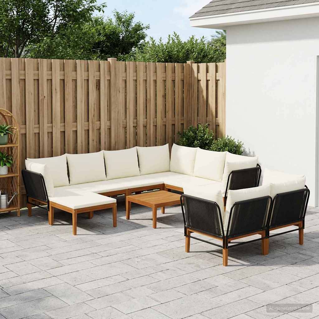 vidaXL 10 pcs Massives Akazienholz & Seil Natur