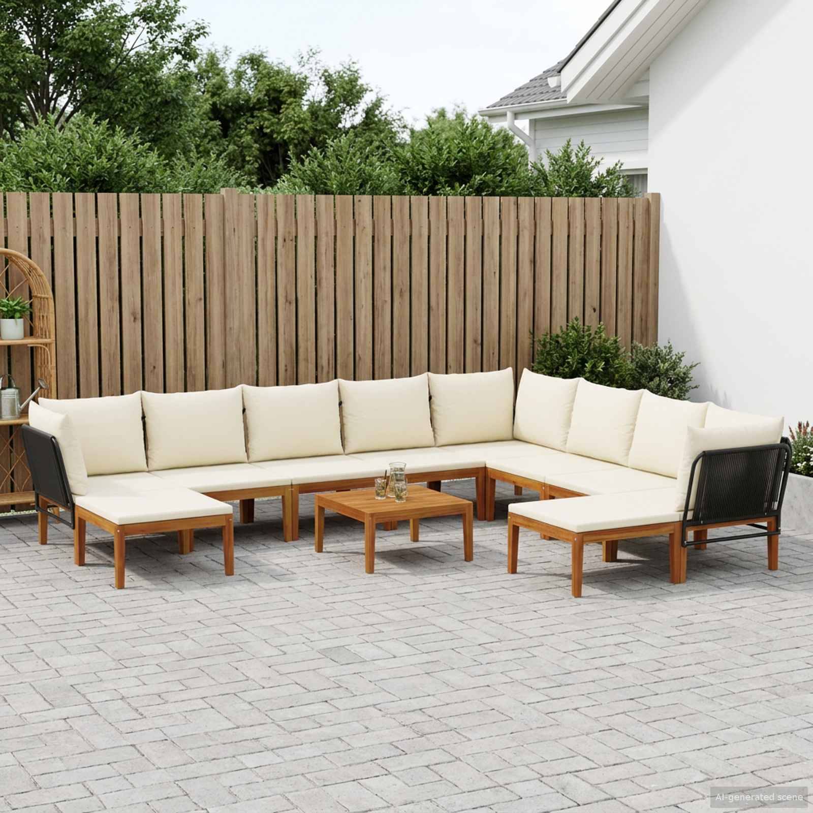 vidaXL 11 pcs Massives Akazienholz & Seil Natur