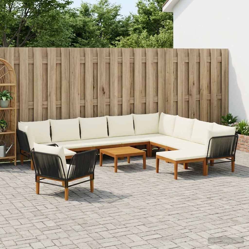vidaXL 12 pcs Massives Akazienholz & Seil Natur