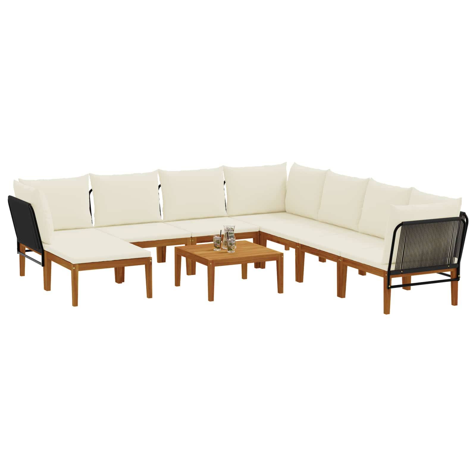 vidaXL 9 pcs Massives Akazienholz & Seil Natur