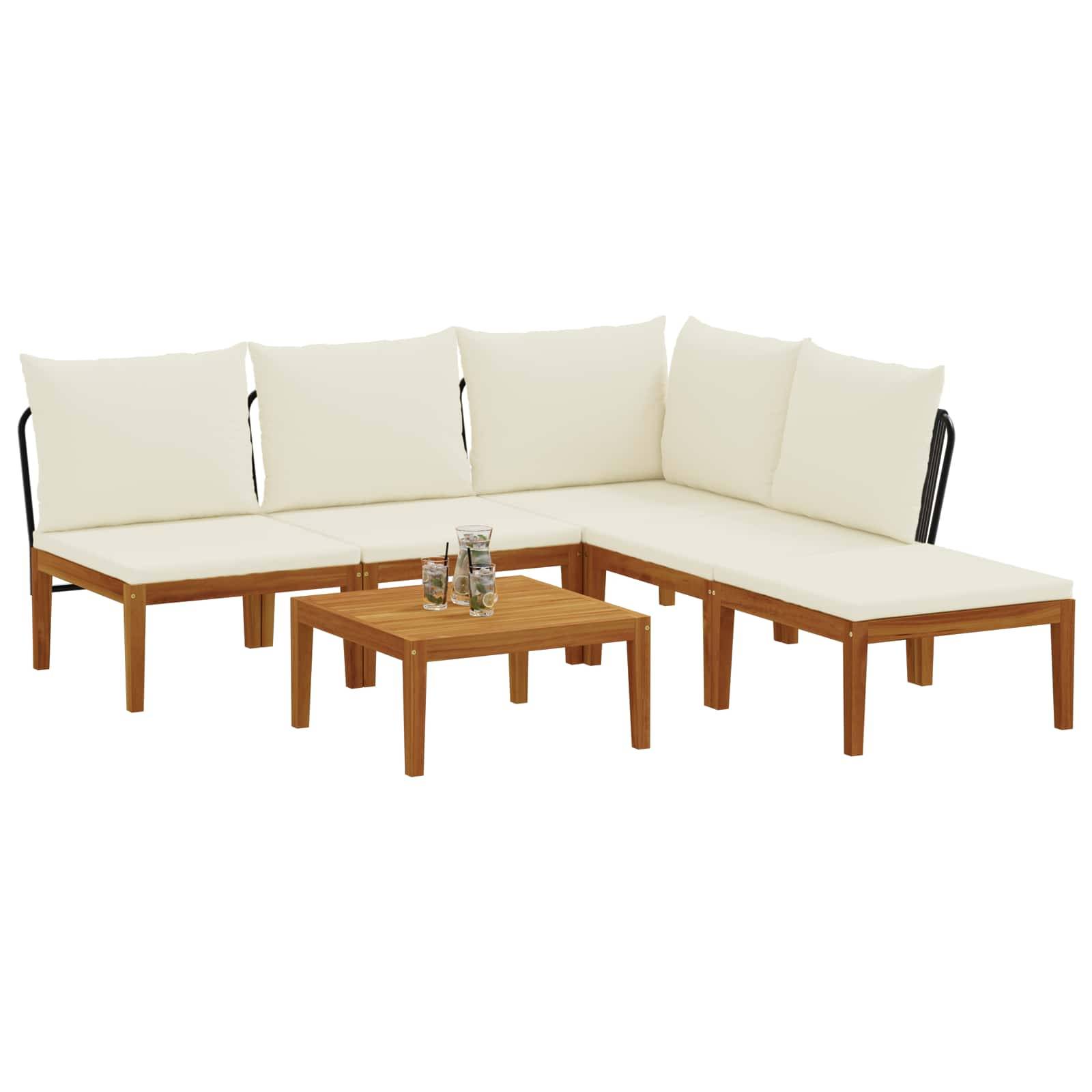 vidaXL 6 pcs Massives Akazienholz & Seil Natur
