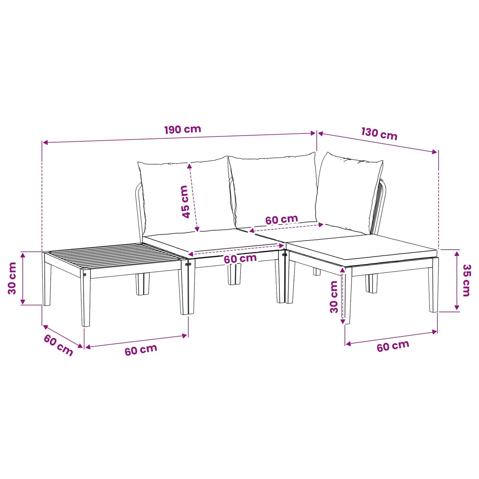 vidaXL 4 pcs Massives Akazienholz & Seil Natur