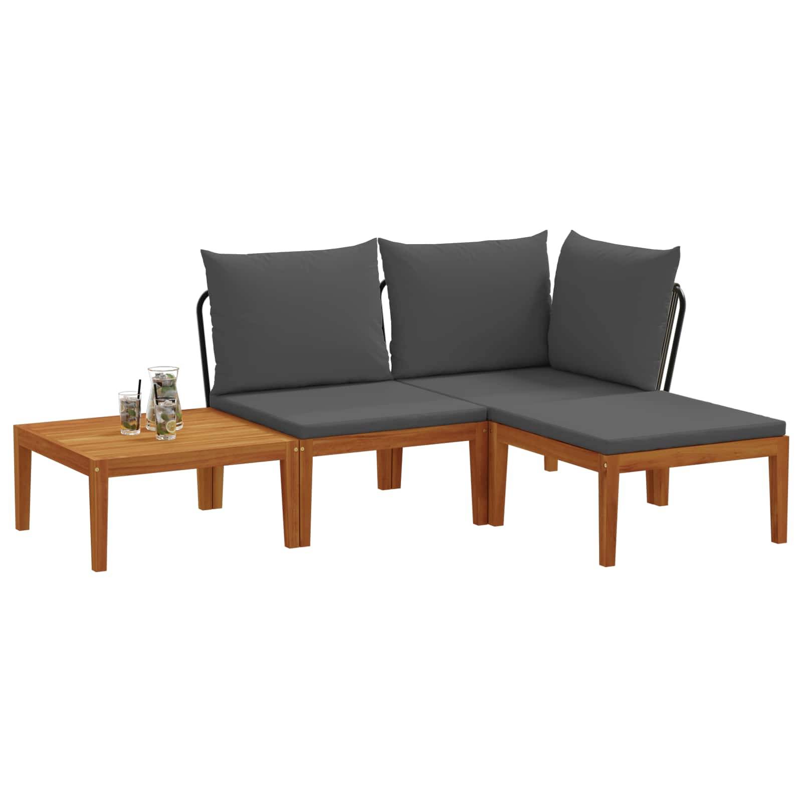vidaXL 4 pcs Massives Akazienholz & Seil Natur