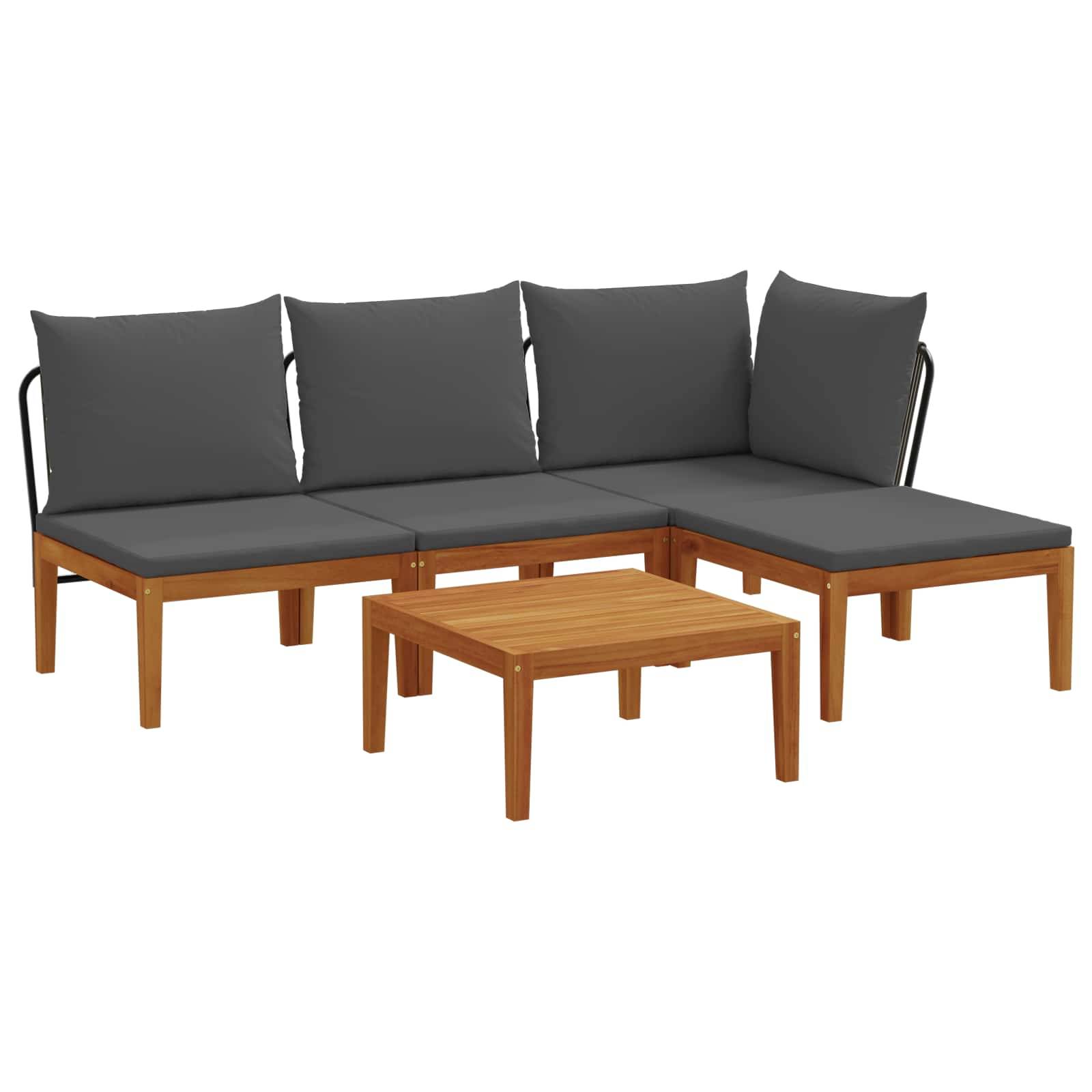 vidaXL 5 pcs Garten Lounge Set mit Kissen Massives Akazienholz & Seil