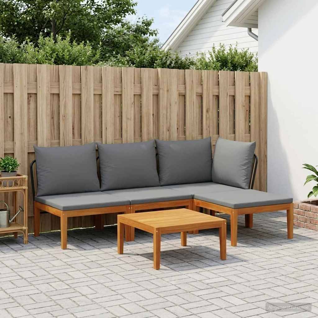 vidaXL 5 pcs Garten Lounge Set mit Kissen Massives Akazienholz & Seil