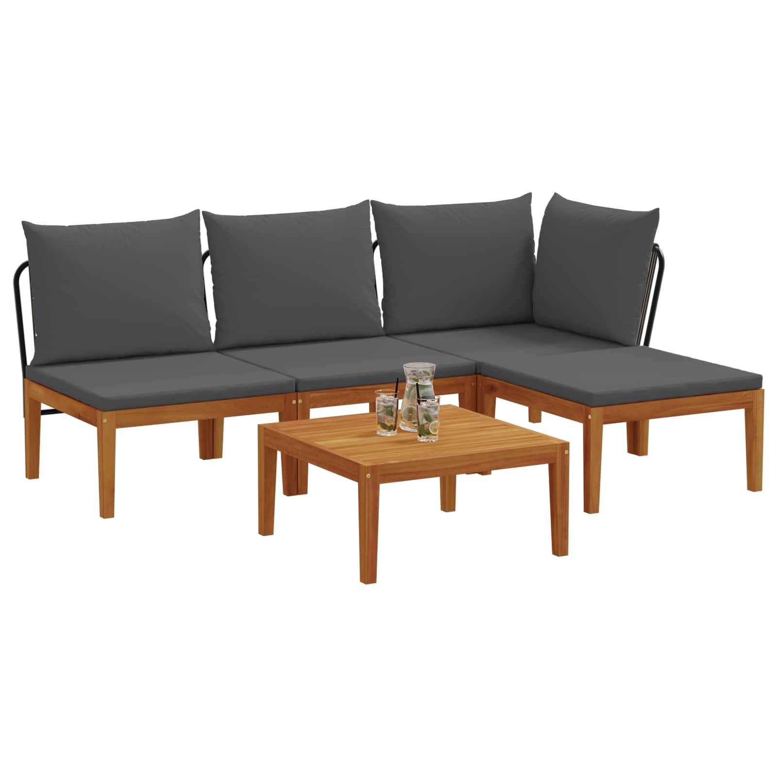 vidaXL 5 pcs Garten Lounge Set mit Kissen Massives Akazienholz & Seil