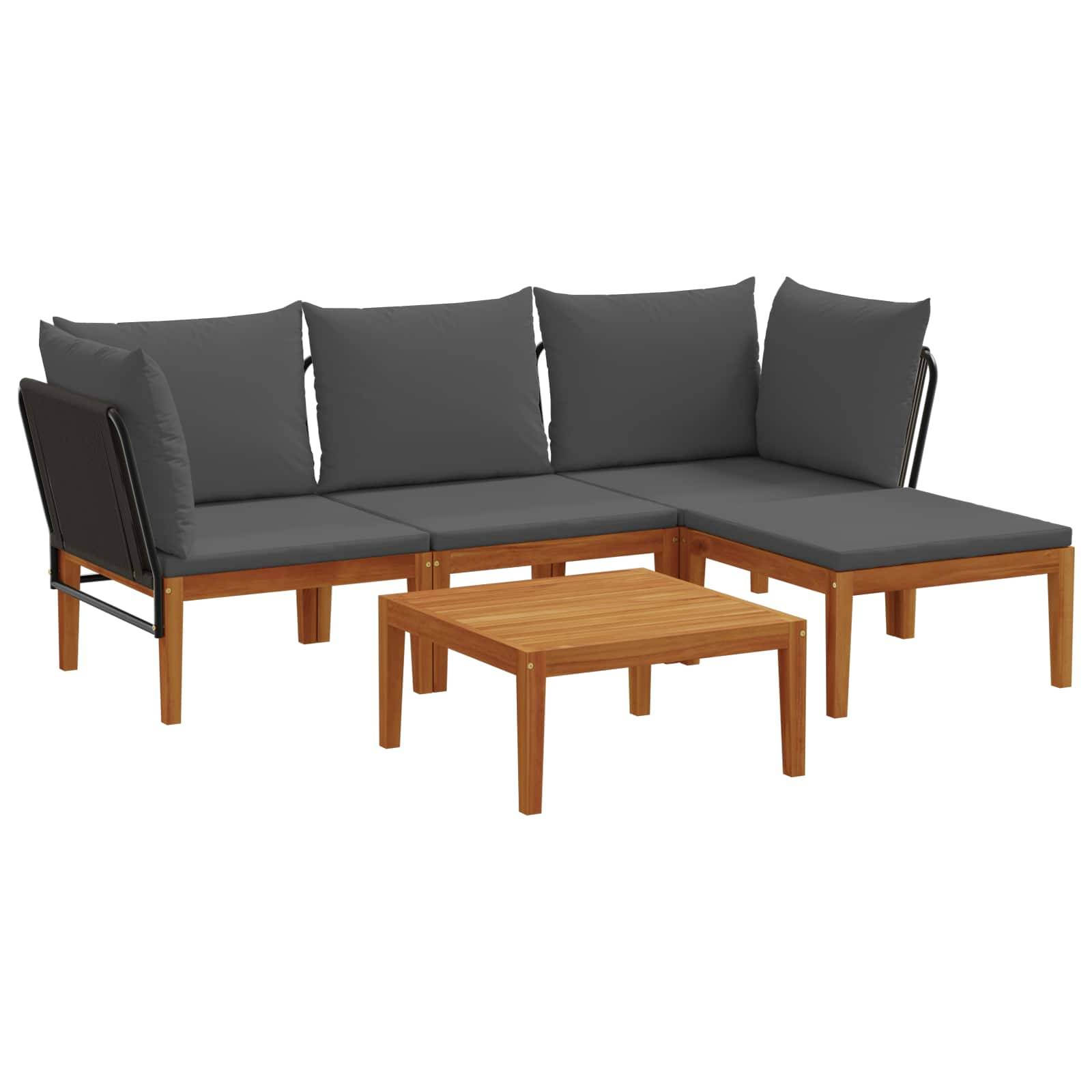 vidaXL 5 pcs Massives Akazienholz & Seil Natur