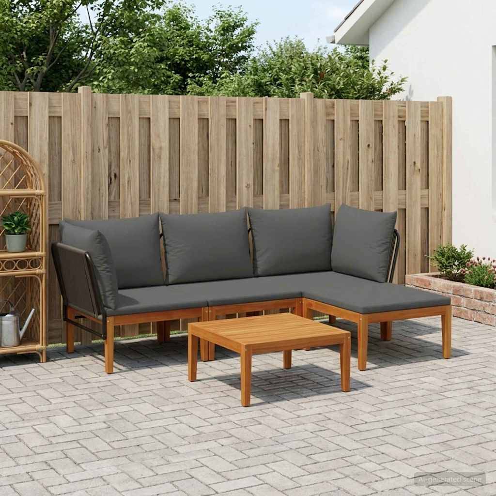 vidaXL 5 pcs Massives Akazienholz & Seil Natur