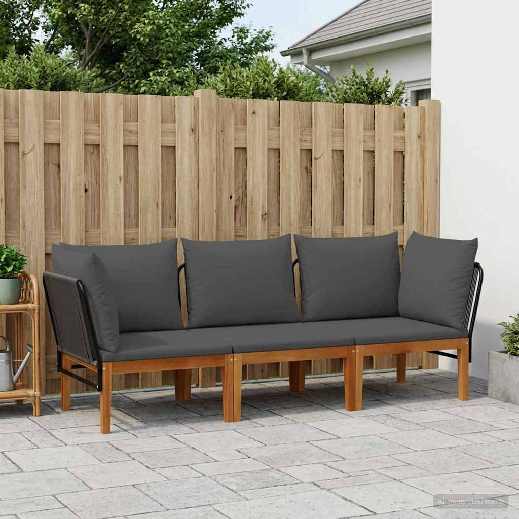 vidaXL 3 pcs Massives Akazienholz & Seil Natur