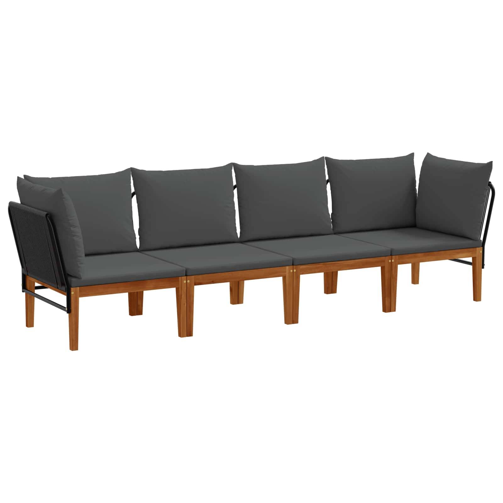 vidaXL 4 pcs Massives Akazienholz & Seil Natur