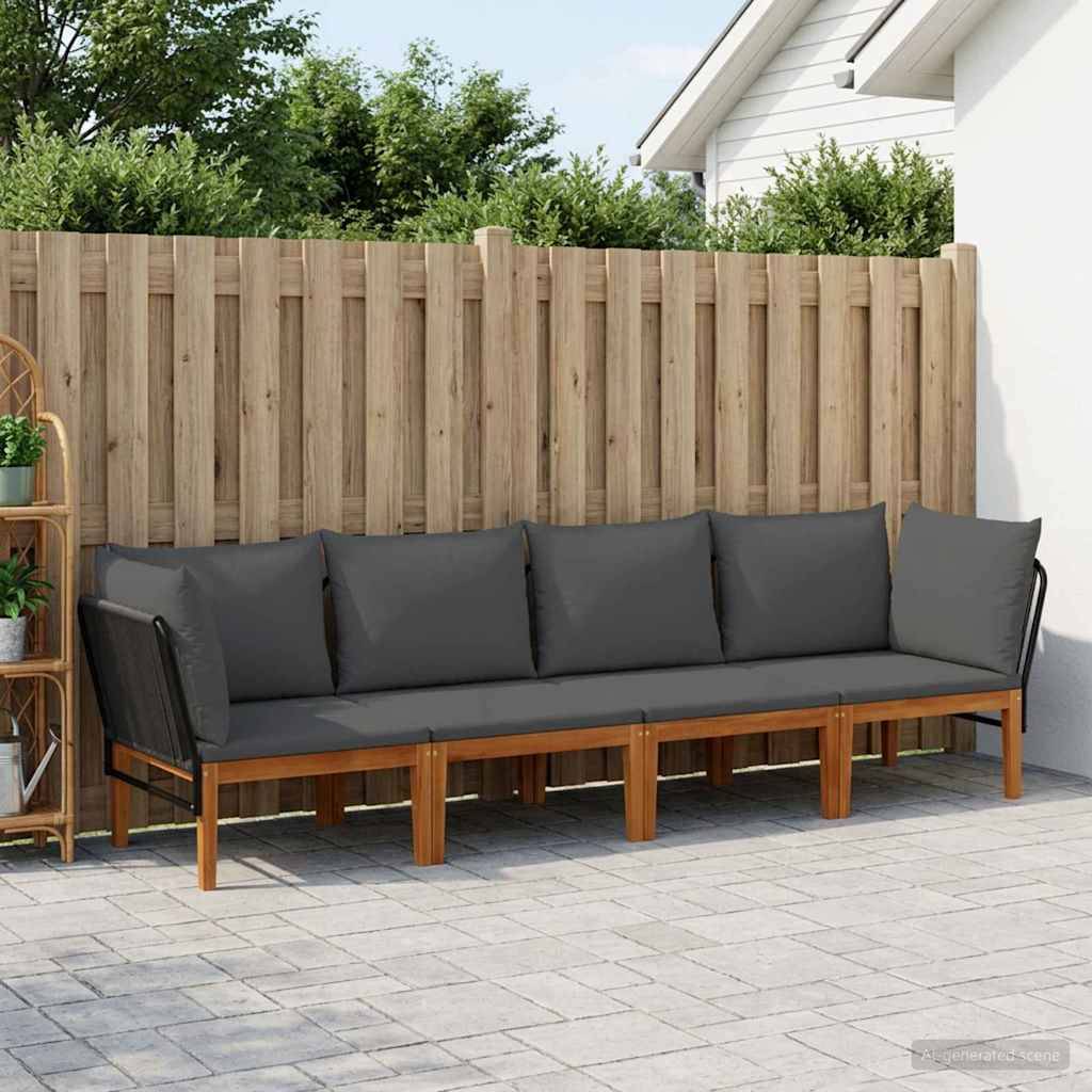 vidaXL 4 pcs Massives Akazienholz & Seil Natur