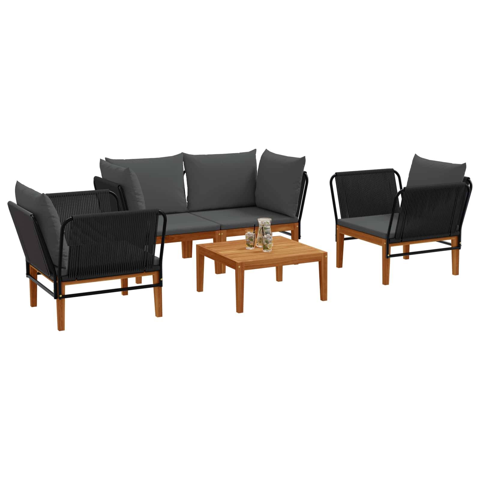 vidaXL 5 pcs Massives Akazienholz & Seil Natur
