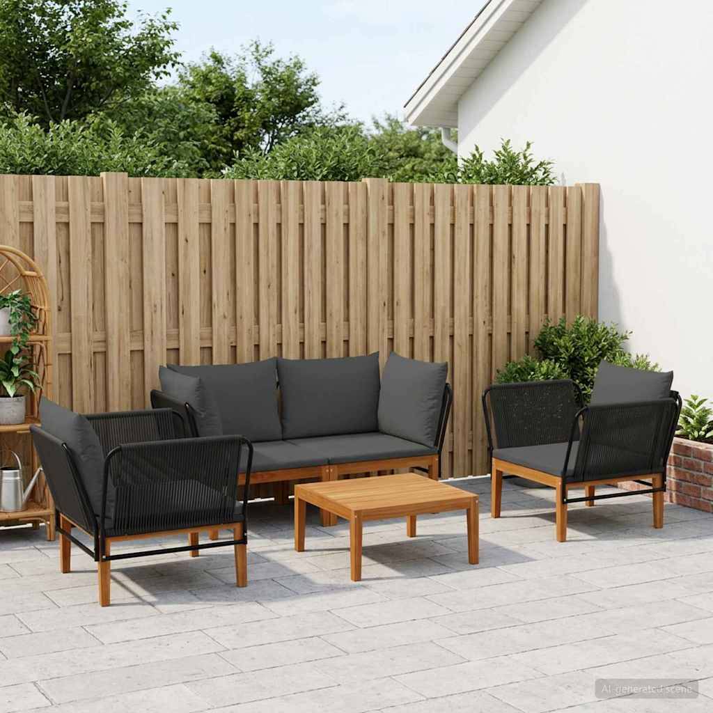 vidaXL 5 pcs Massives Akazienholz & Seil Natur