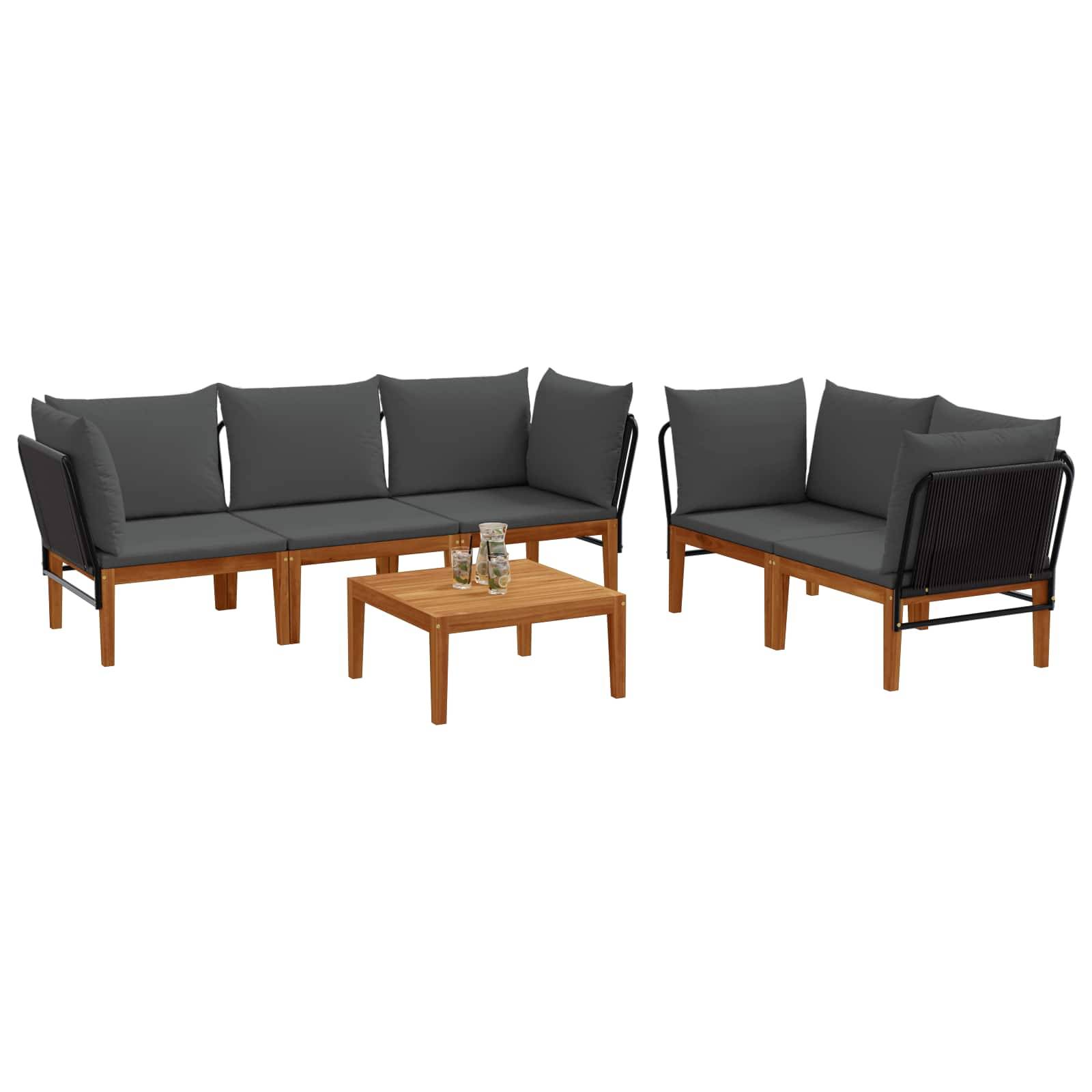 vidaXL 6 pcs Massives Akazienholz & Seil Natur