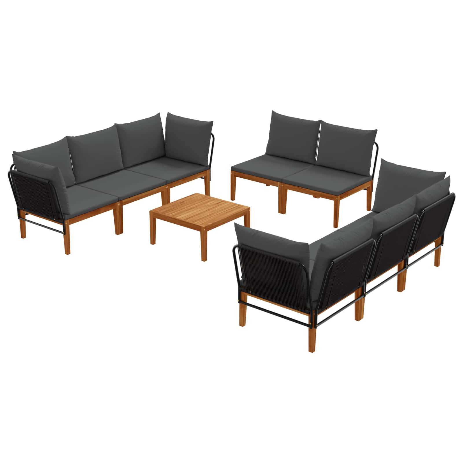 vidaXL 9 pcs Massives Akazienholz & Seil Natur