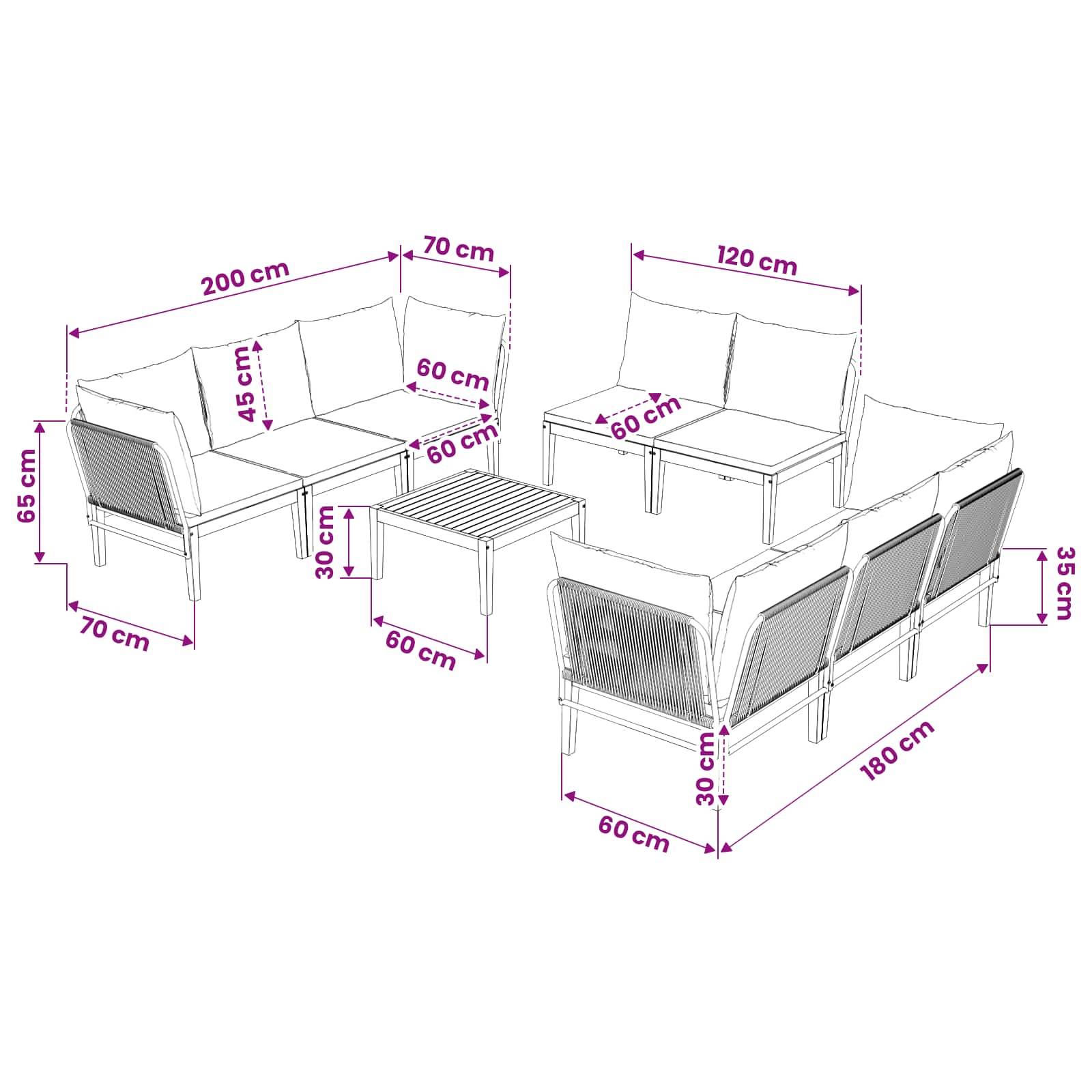 vidaXL 9 pcs Massives Akazienholz & Seil Natur