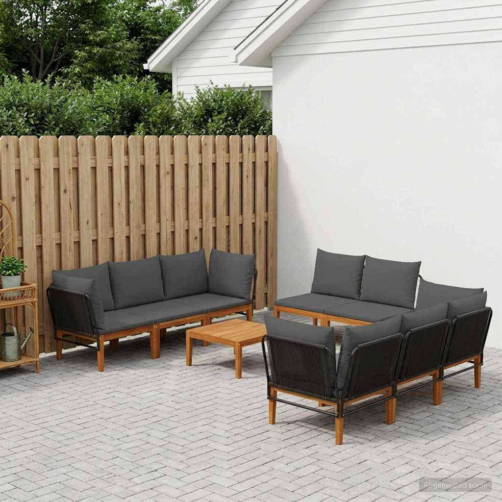 vidaXL 9 pcs Massives Akazienholz & Seil Natur