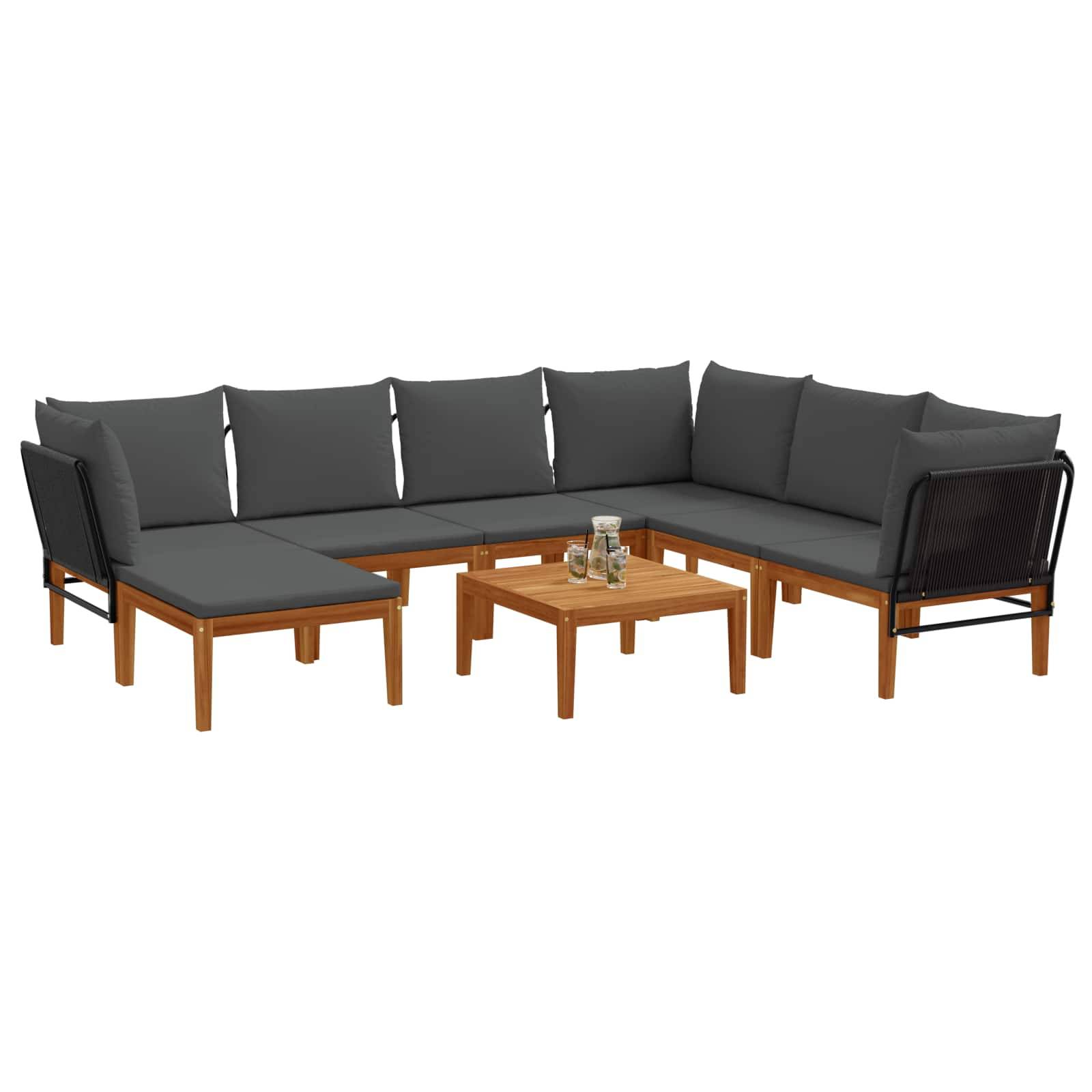 vidaXL 8 pcs Massives Akazienholz & Seil Natur