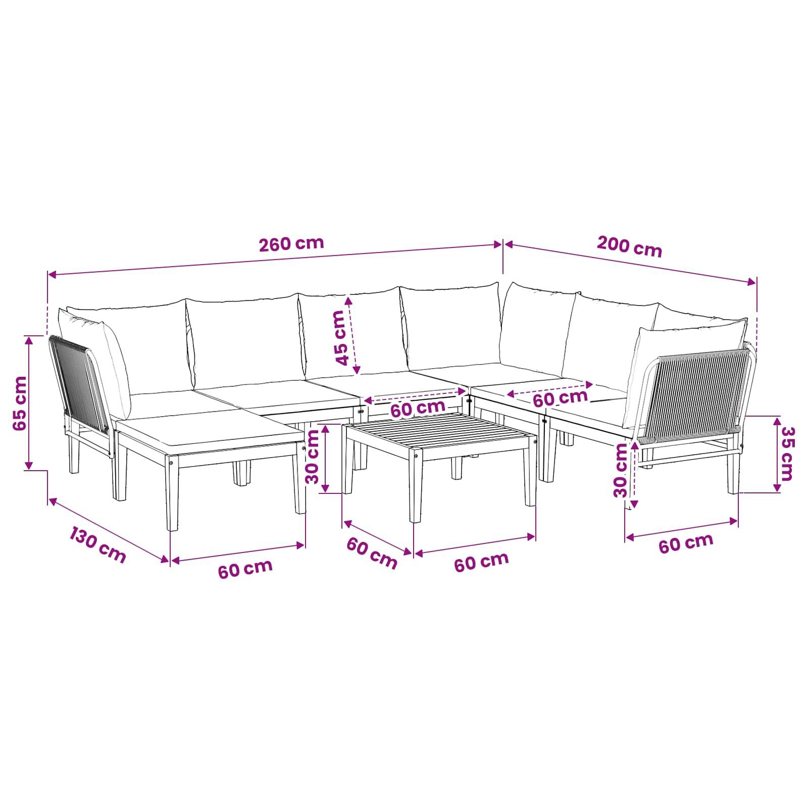 vidaXL 8 pcs Massives Akazienholz & Seil Natur