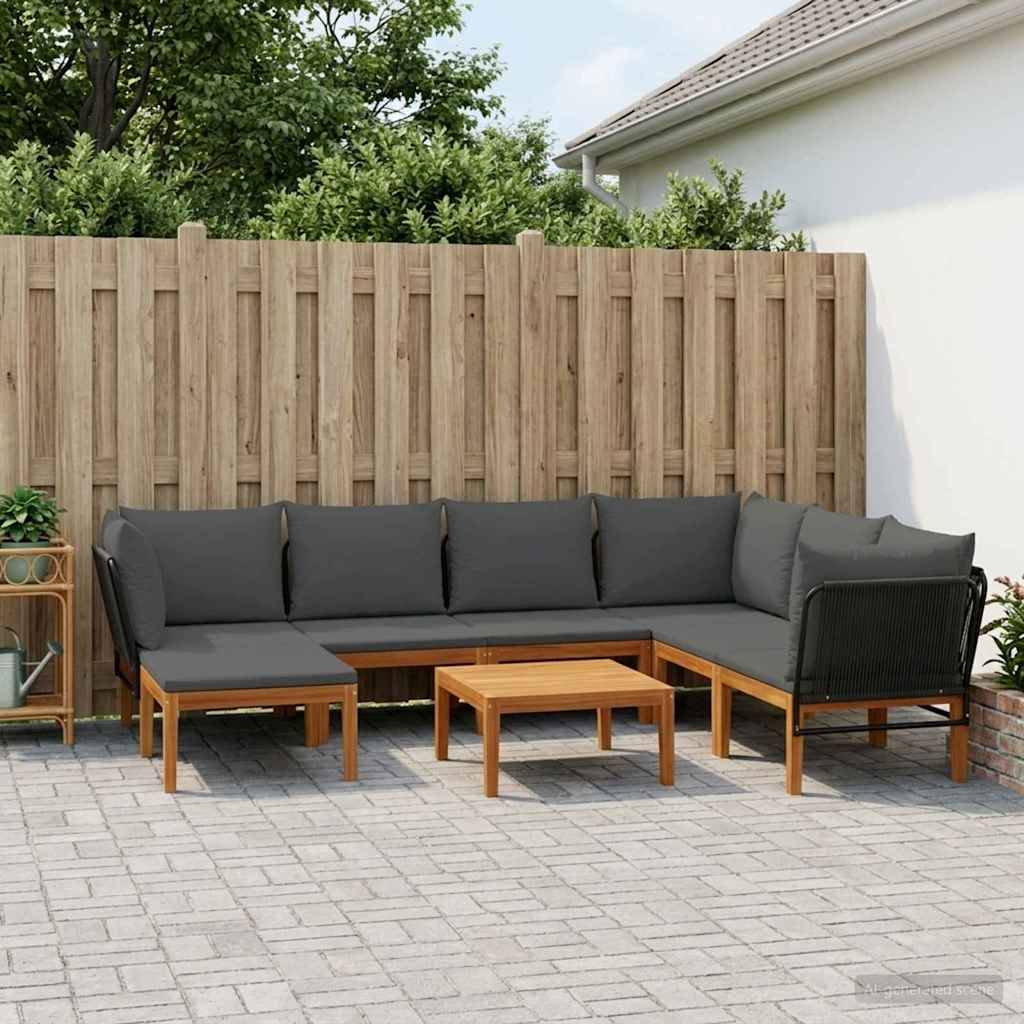 vidaXL 8 pcs Massives Akazienholz & Seil Natur