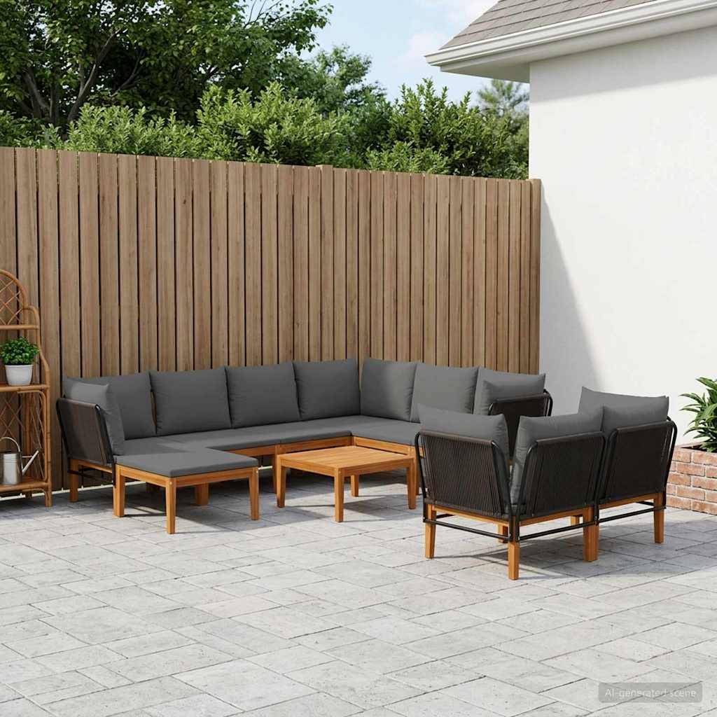 vidaXL 10 pcs Massives Akazienholz & Seil Natur