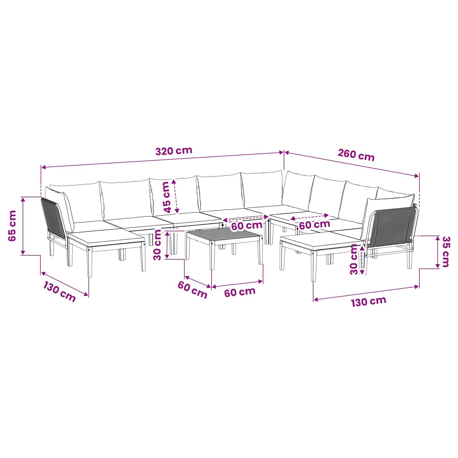 vidaXL 11 pcs Massives Akazienholz & Seil Natur
