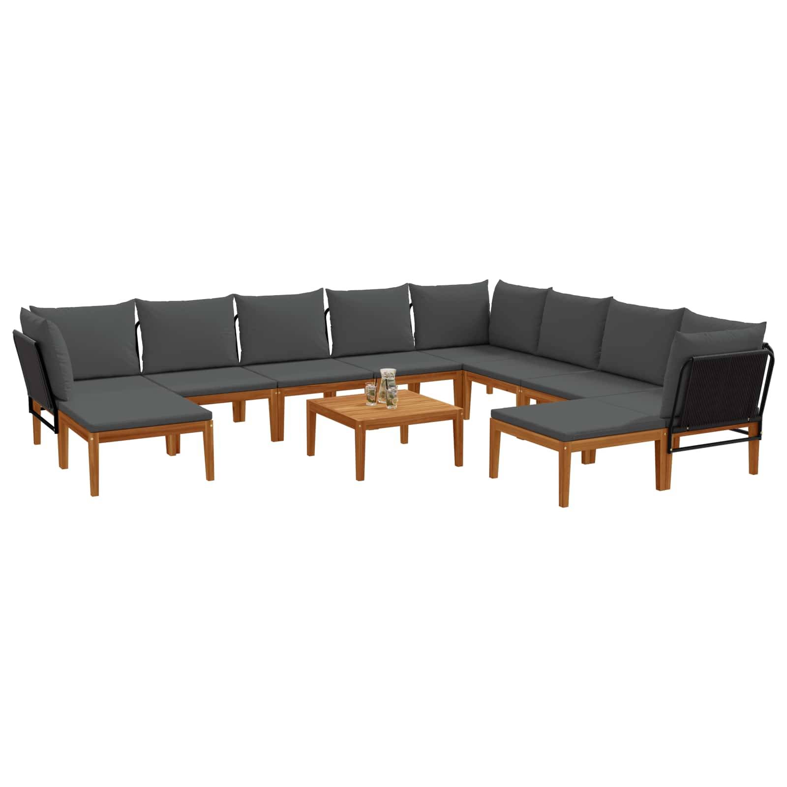 vidaXL 11 pcs Massives Akazienholz & Seil Natur