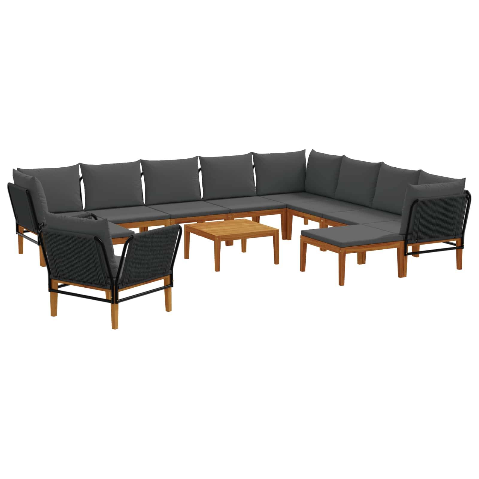 vidaXL 12 pcs Massives Akazienholz & Seil Natur
