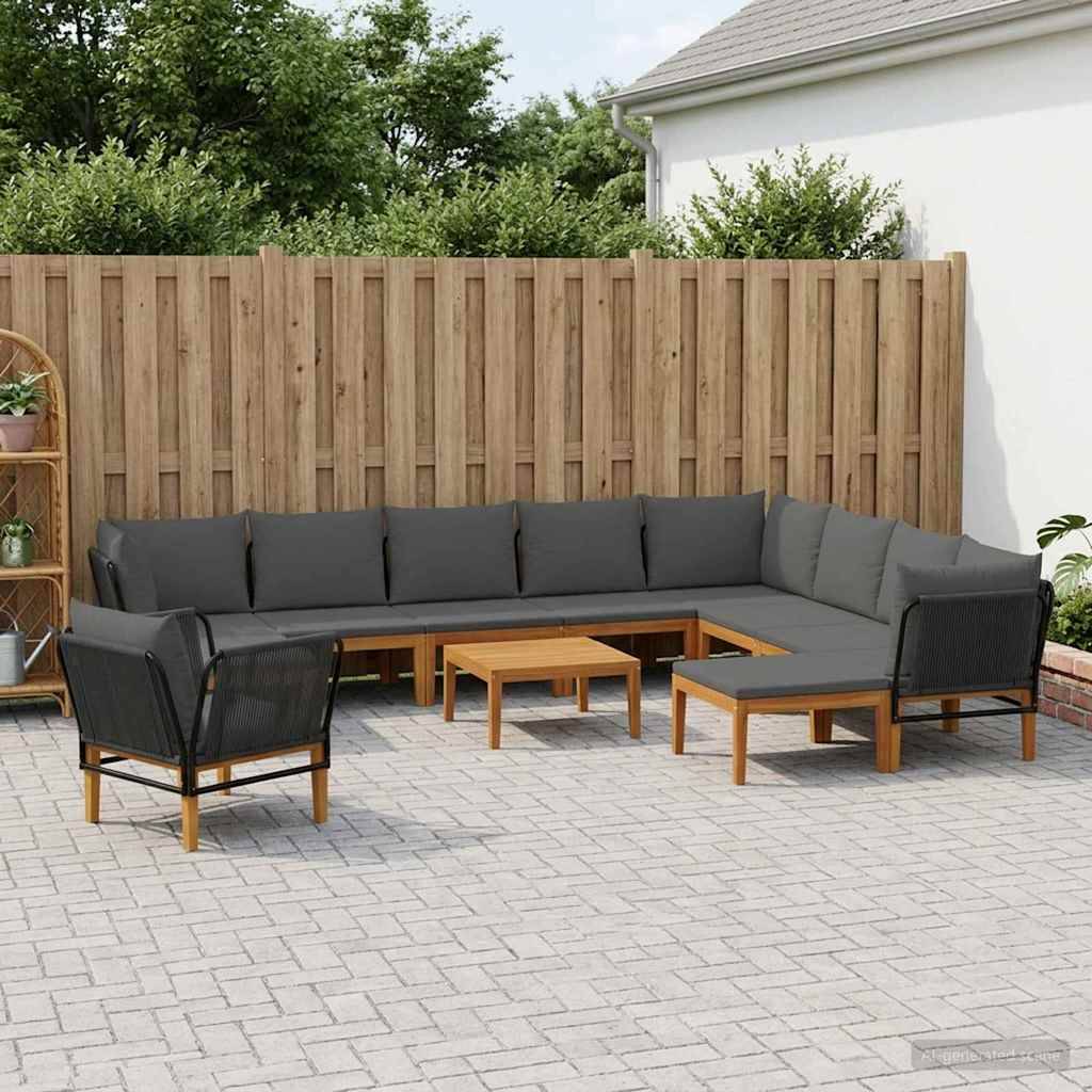 vidaXL 12 pcs Massives Akazienholz & Seil Natur