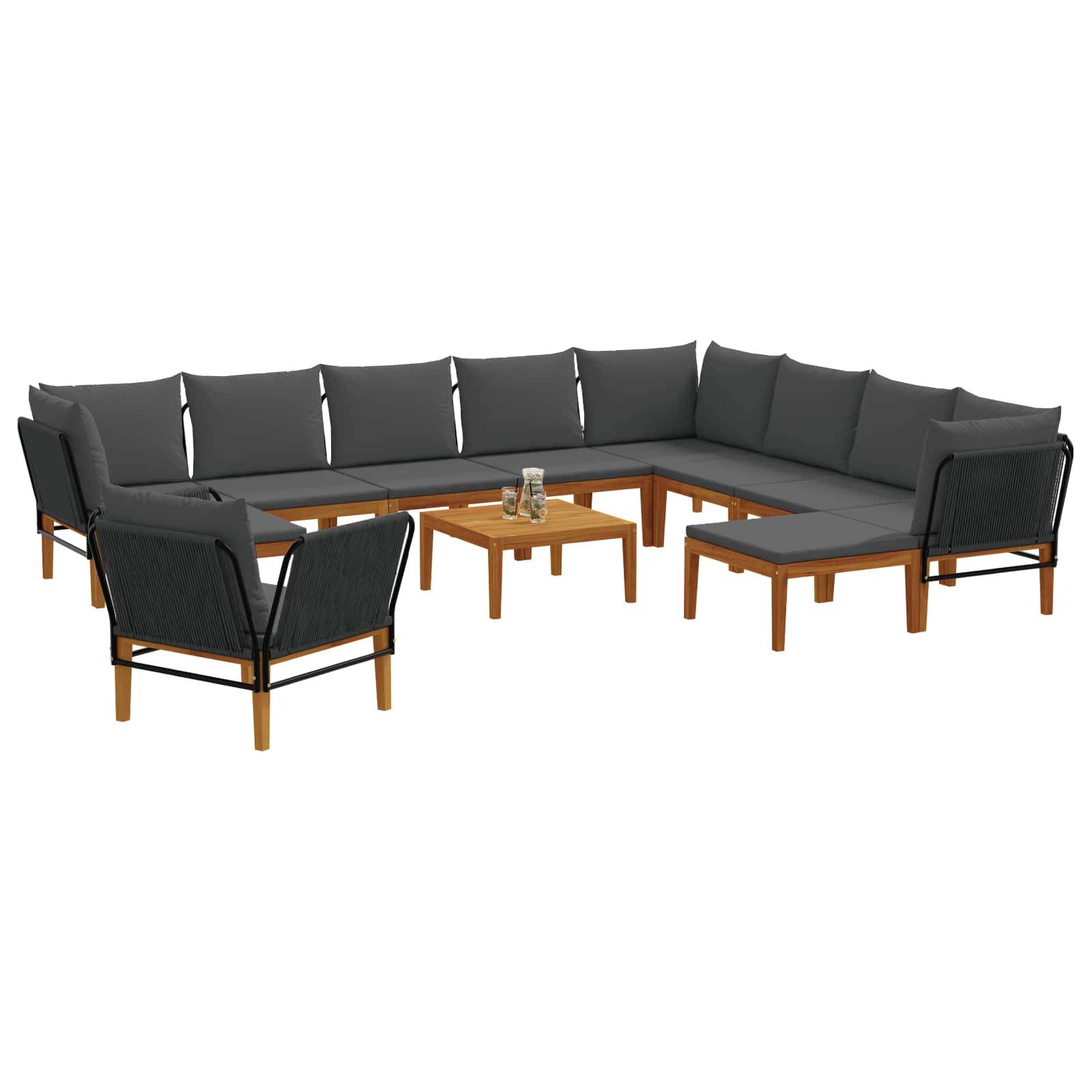 vidaXL 12 pcs Massives Akazienholz & Seil Natur