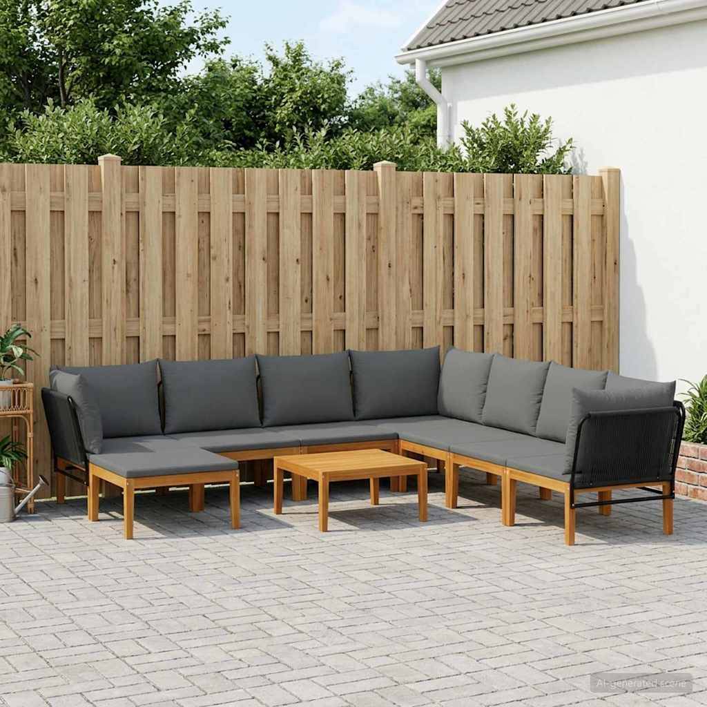 vidaXL 9 pcs Massives Akazienholz & Seil Natur