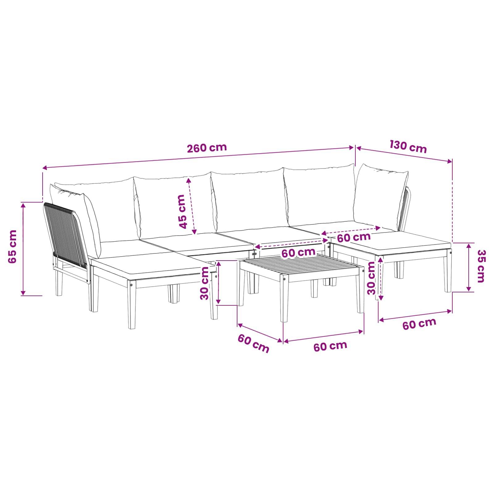 vidaXL 7 pcs Massives Akazienholz & Seil Natur