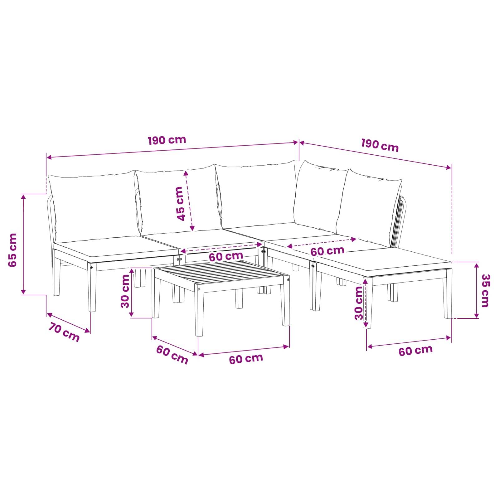 vidaXL 6 pcs Massives Akazienholz & Seil Natur