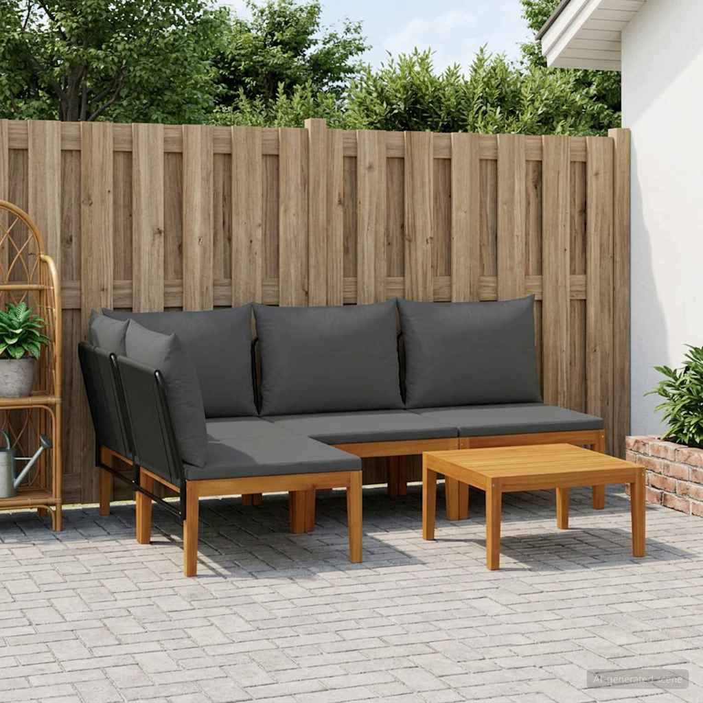 vidaXL 5 pcs Massives Akazienholz & Seil Natur
