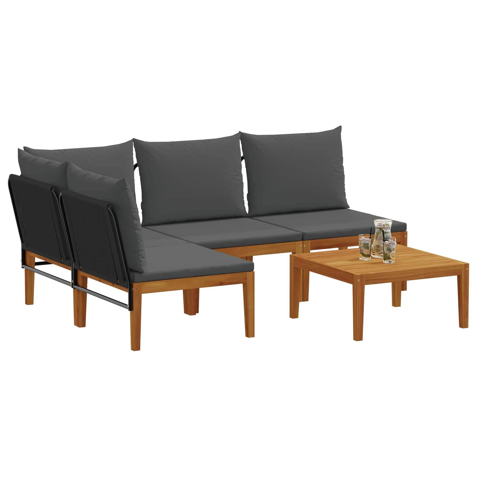 vidaXL 5 pcs Massives Akazienholz & Seil Natur