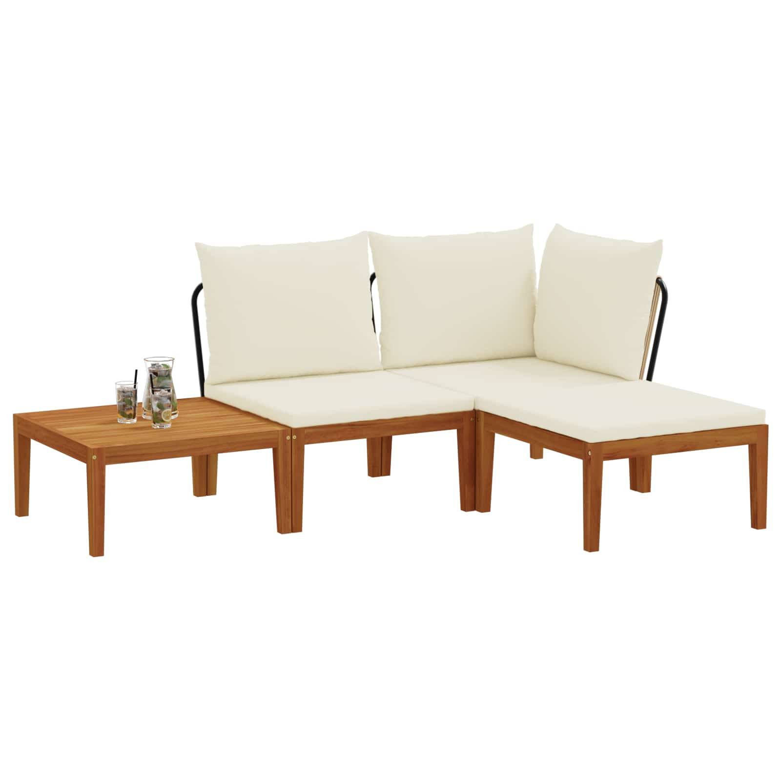 vidaXL 4 pcs Massives Akazienholz & Seil Natur