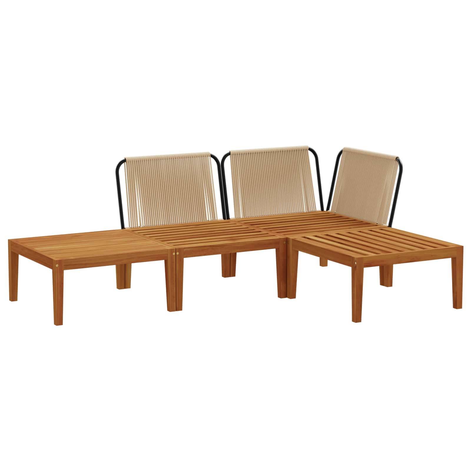 vidaXL 4 pcs Massives Akazienholz & Seil Natur
