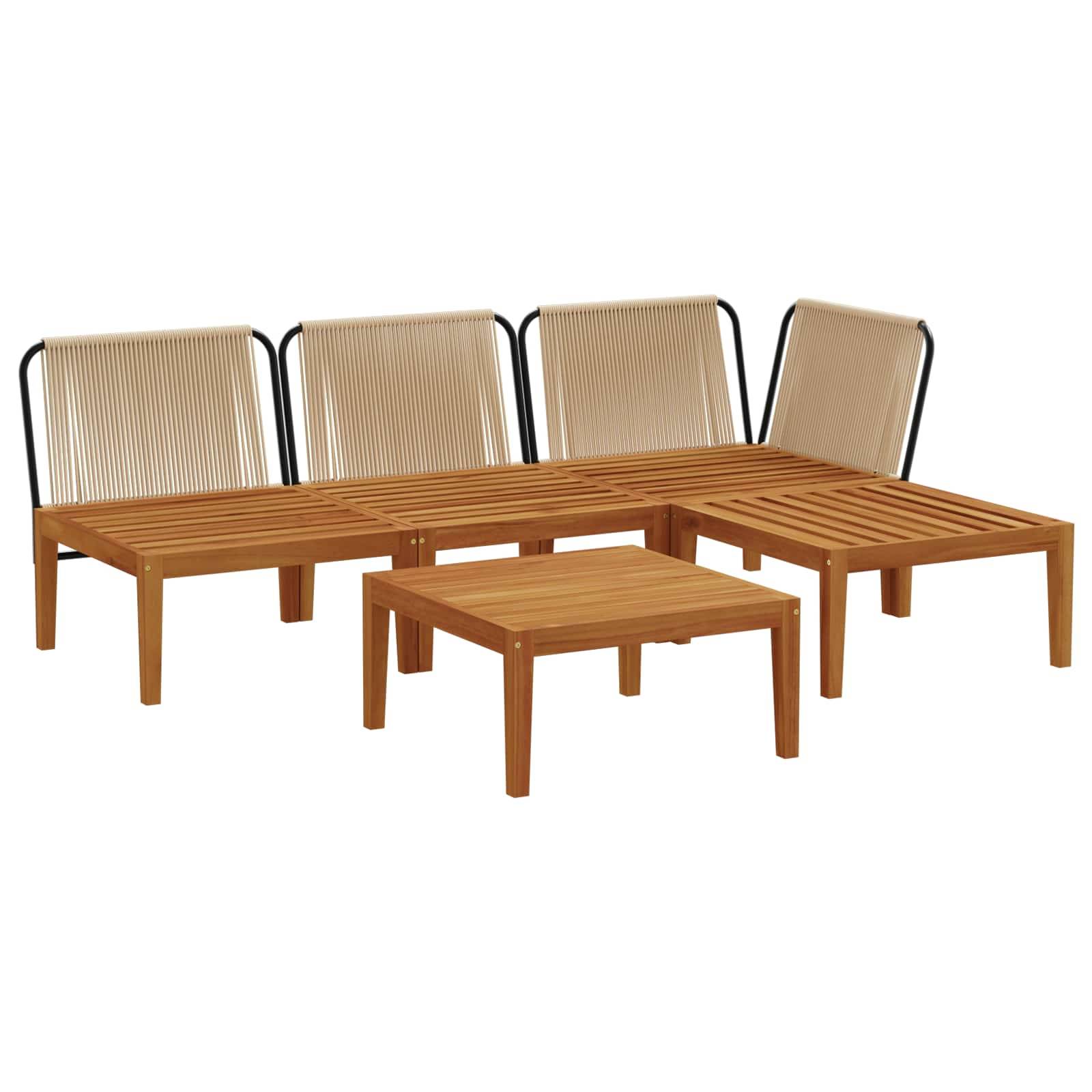 vidaXL 5 pcs Massives Akazienholz & Seil Natur