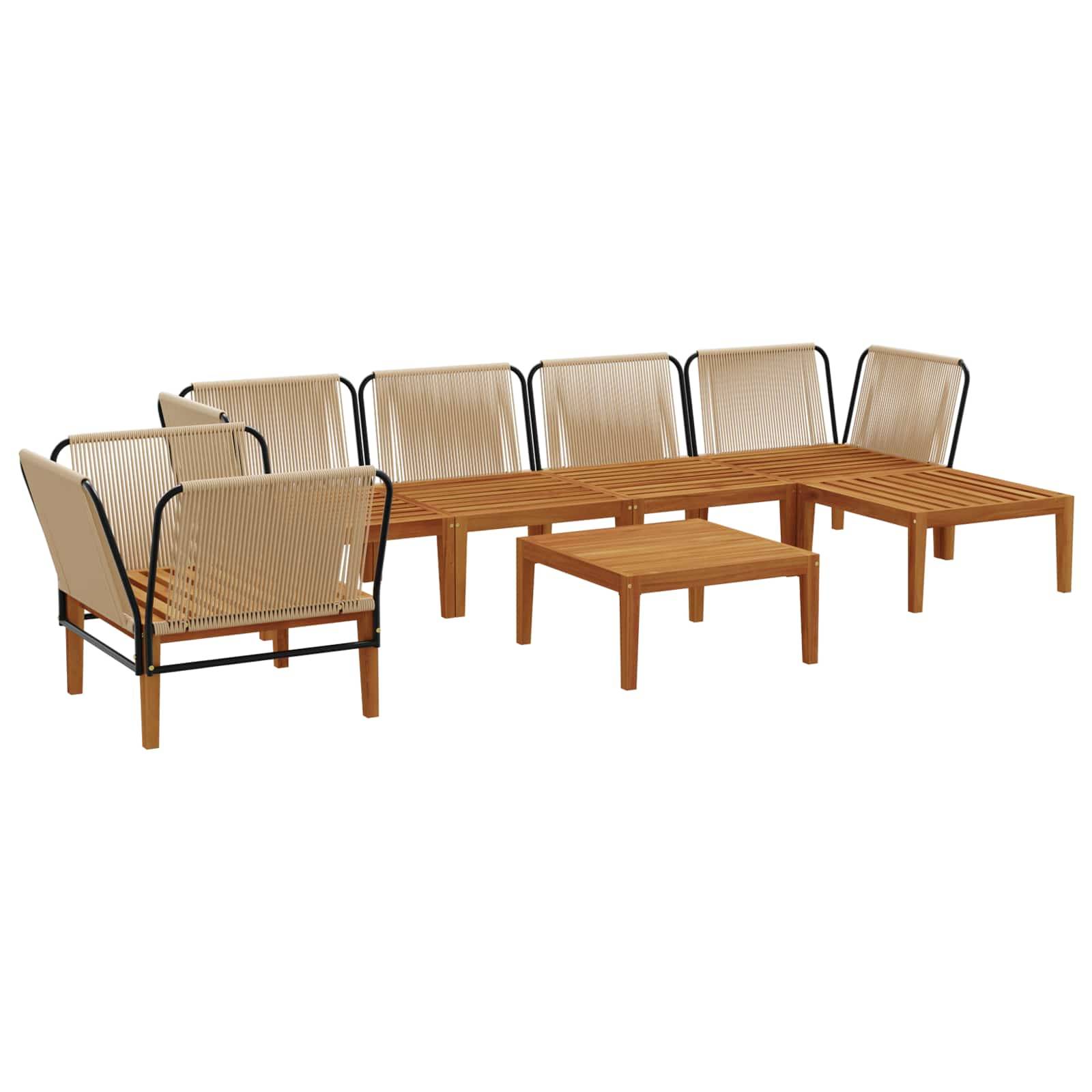 vidaXL 7 pcs Massives Akazienholz & Seil Natur