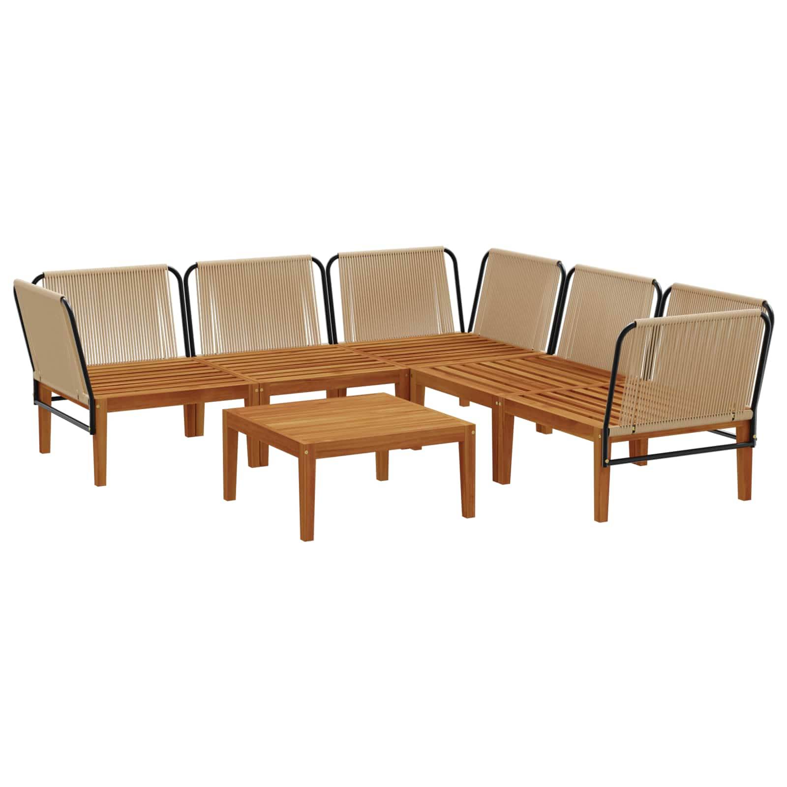 vidaXL 6 pcs Massives Akazienholz & Seil Natur